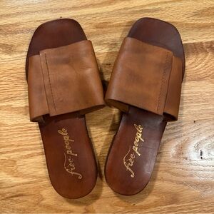 Free People Brown Leather Slide Sandals US 6.5 EU36.5